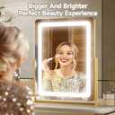 PRIMETEK Vanity Mirror with Lights, 19"x22" Large Makeup Mirror with Lights, LED Lighted Makeup Mirror, Touch Screen with 3-Color Lighting, Dimmable for Vanity Desk Tabletop, Bedroom, Gold
