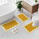 Uphome Yellow Bathroom Rugs Set Scalloped Non-Slip Cute Bathroom Mats Sets 3 Piece with U-Shaped Contour Absorbent Plush Microfiber Bath Rugs Washable Fun Aesthetic Floor Mats for Sink Tub Toilet