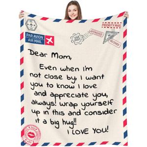Mom Blankets Gift Birthday for Mom from Daughter Son, Dear Mom Throw Blanket for Anniversary, Mother's Day, Super Soft Flannel Throw Blankets for Christmas Valentines Day for Bed Couch (50x60)