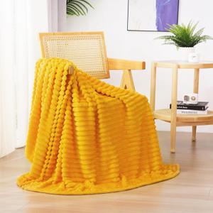Yellow Fleece Throw Blanket 5060 for Couch Sofa Bed,Super Soft Cozy Plush Microfiber Flannel Blanket with 3D Stripes Lightweight for Adults,Woman,Girls,Gold