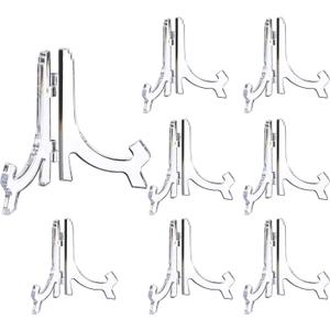 HESTYA 8 Pcs Clear Acrylic Easels Plate Stands Holders to Display Pictures or Other Items for Display Decoration (4.5 Inch)