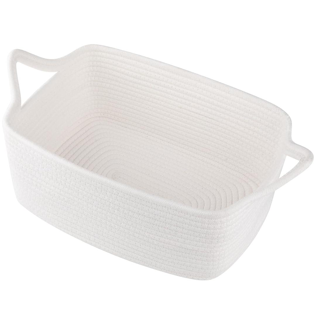 OIAHOMY Woven Basket, Gift Basket Empty with Gift Bags and Ribbons, Rope Baskets for Baby Showers, Storage Baskets with Handles for Nursery, Pet Toy Organizer - White (Medium: 13.5L*10W*6H)