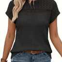 Dokotoo Women's Tops Casual Scoop Neck Short Sleeve Waffle Knit Hollow Out Shirts Loose Tunic Tops Blouses (XX-Large, Black)