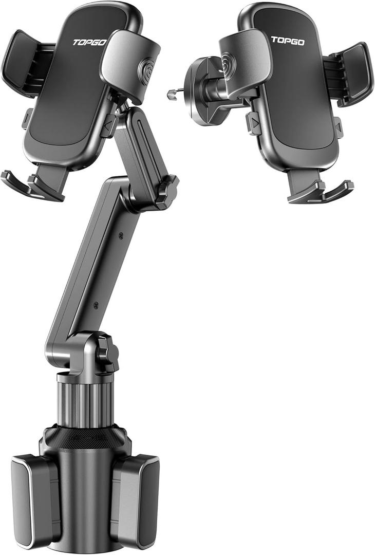 TOPGO Car Phone Mount Pro Ver [Adjustable Height & No Shaking] Cup Phone Holder for Car Compatible with iPhone 17 Pro Max and More Smartphone - Black