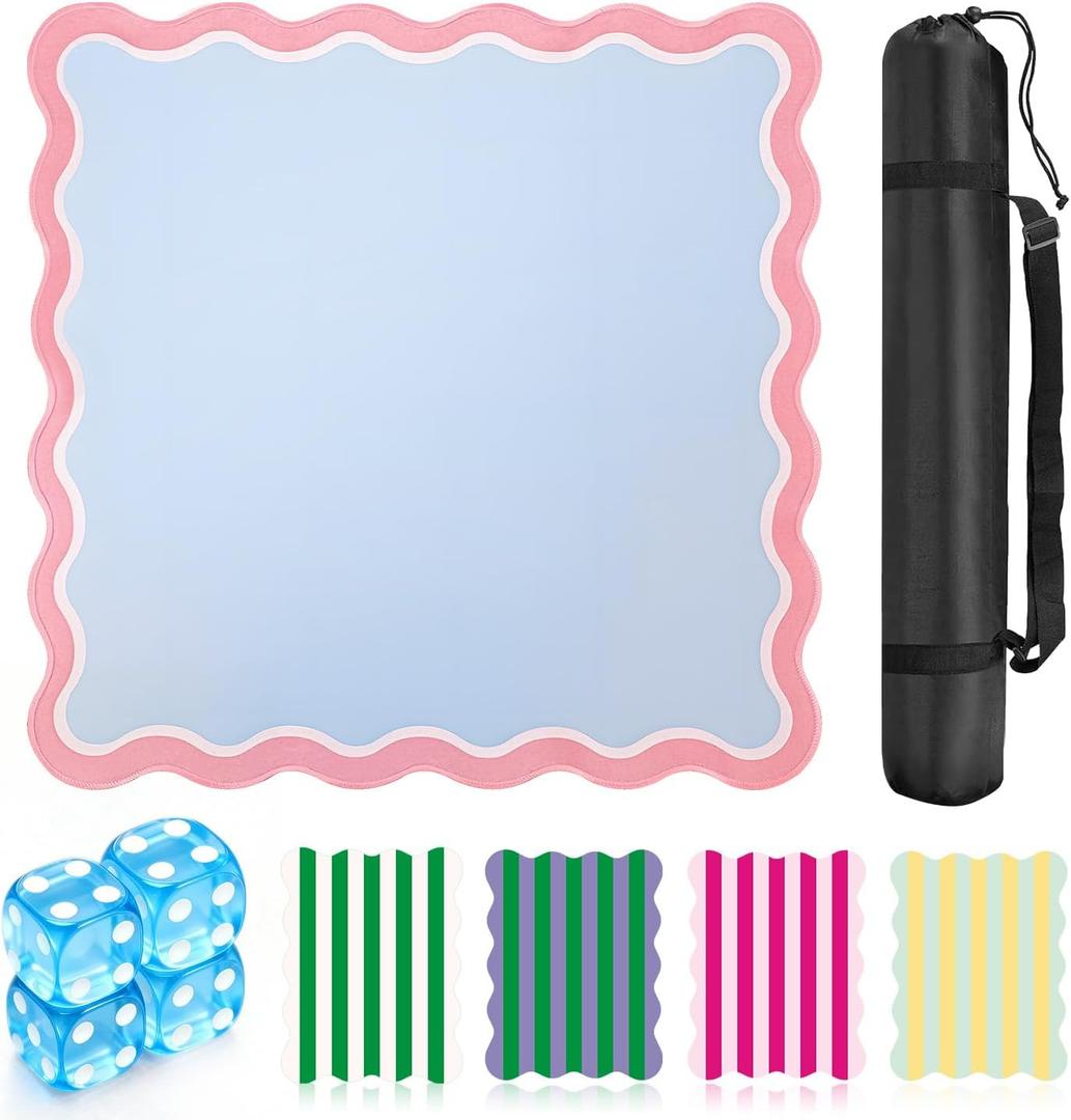 22 in Mini Mahjong Mat for Travel  Portable Mahjong Game Mat with 4 Pcs Mahjong Tile Shufflers, Non-Slip Rubber Backing, Foldable Surface & Carry Bag(Blue)