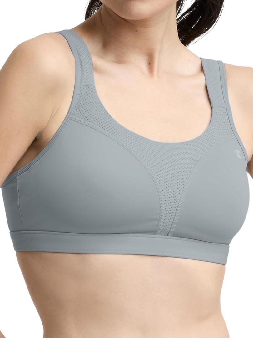 Champion Women's Sports Bra, High-Impact, Maximum Support, Breathable, Moisture-Wicking Fabric (Gray), Size 34K