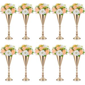 Amylove 10 Pcs Wedding Centerpieces Tall Vases - 21.7 Inch Gold Crystal Geometric Flower Stand, Elegant Table Decor for Wedding Reception, Party, Banquet, Hotel Decorations (16.5 Inch,Classic)