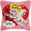 QIONG MENG Latch Hook Kits for Adults, DIY Valentines Day Cupid Pattern Pillow Cover Kit Needlework Cushion Cover Hand Craft Crochet for Home Sofa Decorations Gifts 17 x 17 Inch