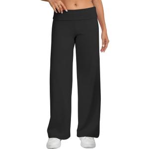 HeSaYep Women's Wide Leg Sweatpants Workout Lounge Pants Fold Over Low Rise Yoga Pants (Black, XS)
