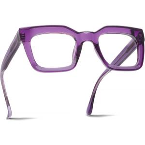 AQWANO Stylish Oversized Reading Glasses for Women Fashion Designer Readers Blue Light Square Computer Glases with Spring Hinge, Purple 1.75