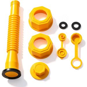 Yellow Gas Can Nozzle Kit, Half, Two, Five & Ten Gallon Can Vent Caps, Base Caps, Rubber Pad & Spout Cover