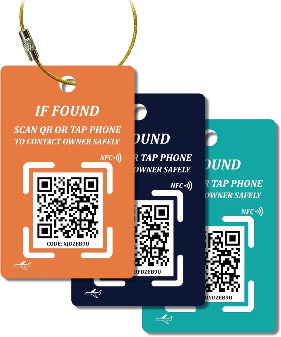 Luggage Tag with NFC & QR Code - Find My Bag Tracker, No App Needed, Scan QR or Tap NFC to Contact Owner, Real-Time Location Alert Upon Scan to Email, One-Time Purchase No Subscription - Colorful 3pcs