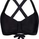 Women's Retro Printed Adjustable Thick Straps Cross Back Push Up Vintage Bikini Swimsuit Tops Only (10-12, Black)