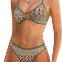 ZAFUL O Ring Bikini Sets for Women Lace Up Swimsuits High Cut Swimwear Contrast Stripe 2 Piece Bathing Suits, Large