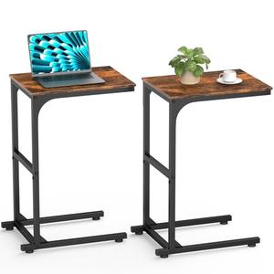 Kitsure Side Table Set of 2 - C-Shaped Small End Tables for Living Room & Bedroom, Rustic-Style Narrow Couch Table for Small Spaces, Leveling Feet Attached, 15.7"×11.8"×24"