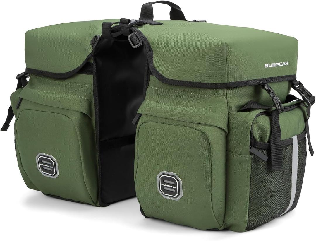 Sunpeak Bike Bag Accessories Panniers for Bicycle Rear Rack Bag 45L Waterproof Mountain Electric Bike Saddle Bag for Cycling Traveling Commuting Green