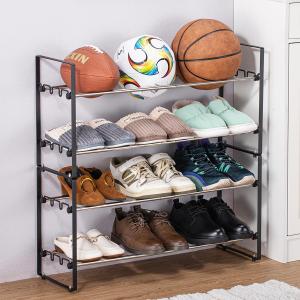 L&H UNICO Adjustable 4 Tier Metal Shoe Rack, Small, Steel, Holds up to 12 to 16 Pairs, Expandable, Stackable, Black
