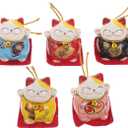 BESTOYARD 10 Pcs Mini Maneki Neko Cat Ornaments - 1.77" Feng Shui Cute Cat Figurines for Car, Home, Office Decor