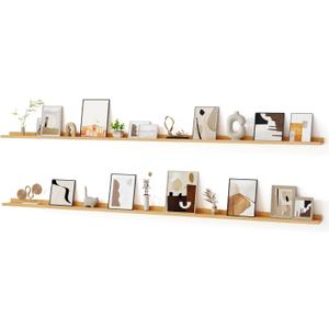 Floating Picture Ledge Shelves for Wall Set of 2, 95 Inches Picture Ledge Shelf with Long Large Nursery Book Shelf for Toys Storage Kids Bookshelf Wall Mounted Living Room Bedroom Decor Frames, Oak