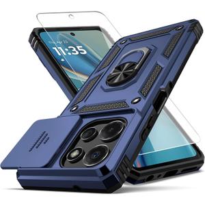 for Moto G Power 5G 2025 Case,with Camera Lens Cover HD Screen Protector,[Military Grade] Car Mount Kickstand Shockproof Protective Case for Motorola G Power 5G 2025, Blue