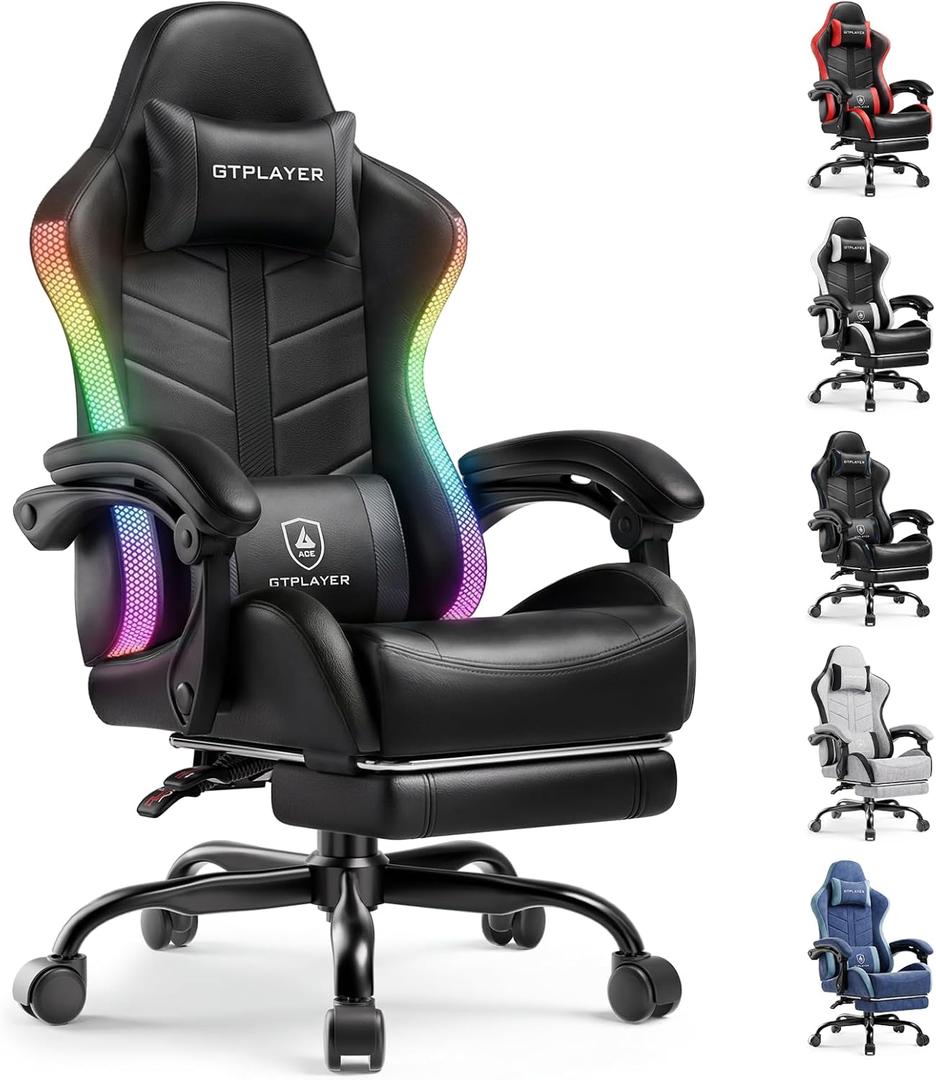 GTPLAYER Gaming Chair, Computer Game Chair for Adults, RGB Black, Standard