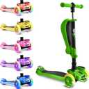 Hurtle 3-Wheeled Scooter for Kids - Wheel LED Lights, Adjustable Lean-to-Steer Handlebar, and Foldable Seat - Sit or Stand Ride with Brake for Boys and Girls Ages 1-14 Years Old