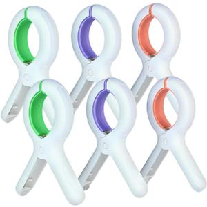 Large Clothes Pins, 5.1 Inch 6 Pcs Towel Clip for Beach Chair Cruise Pool, Blanket Clips Heavy Duty Clothes Clips for Outdoor Home Beach Camping Panic, Jumbo Size 3 Colors