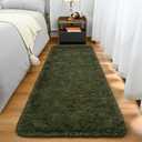 Fluffy Runner Rug for Bedroom Living Room, 2x6 Olive Green Bedside Rugs, Faux Fur Shag Modern Carpet Ultra Soft Girls Boys Room Home Decor, Solid