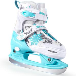 Snowflake Girls Ice Skates for Kids, Adjustable Kids Ice Skates for Girls Boys Ages 3-12, Beginner Ice Skating Shoes for Outdoor and Rink, Warm Comfortable Lining and Reinforced Ankle Support,  Blue, Size M 35-38