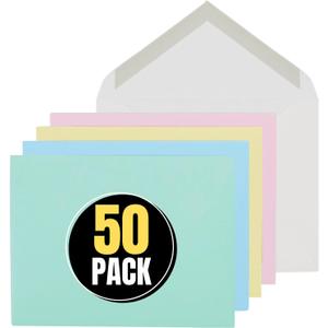 1InTheOffice A2 Envelopes, Colored Envelopes, Invitation Envelope Quarter Fold, 4 3/8" x 5 3/4", 50/Box