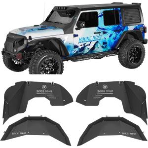 Hooke Road Wrangler JL Aluminum Inner Fender Liners for 2018-2026 Jeep Wrangler JL 2/4 Doors (Exclude Rubicon 3.6L Engine), Offroad Wheel Well Cover - 4 PCS Front & Rear Fender Liner Set