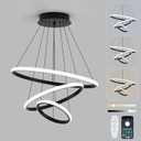 Modern 3 Ring LED Chandelier, 20 inch Black Dimmable Ring Pendant Light, APP & Remote Controlled Smart Ceiling Light, Adjustable 3000K6000K for Dining Room Living Room Bedroom (PL01-BK)