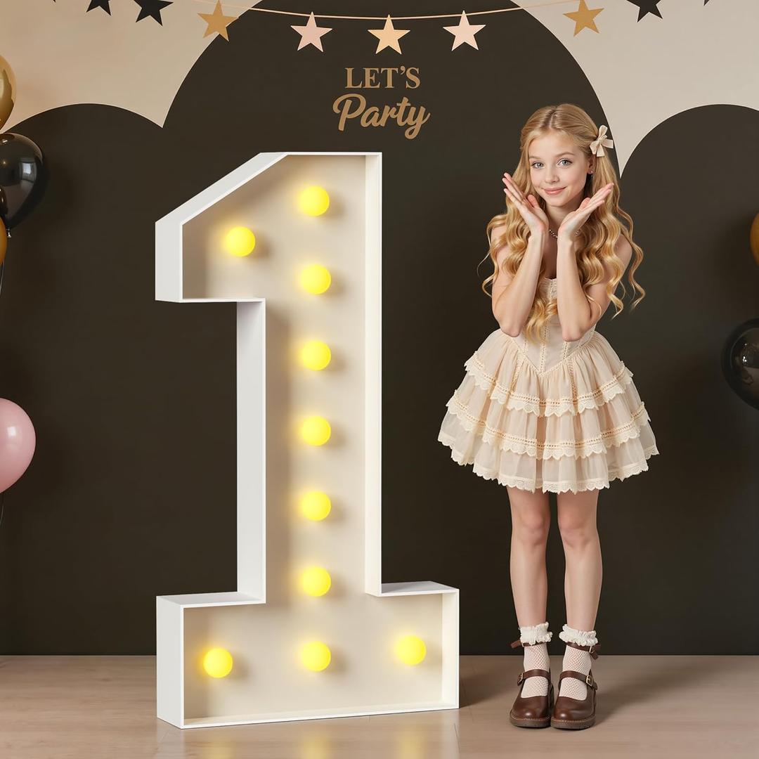 4FT Marquee Light Up Numbers, Large Marquee Numbers 1 for 21st 1st Birthday Decorations for Boy Girl, Giant Light Up Numbers for Party Anniversary, Marquee Letters Pre-Cut Mosaic Numbers for Balloons