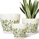 MPotTo Ceramic Flower Pots Indoor - 10+8+6 Inch Ceramic Planters for Outdoor Plants, Boho Round Planter Pots with Drainage Holes and Saucers, Plant Lover Gifts, Patio Decor, Set of 3, White