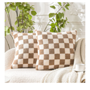 WACOMECO Decorative Throw Pillow Covers - Soft Sherpa Checkerboard Cushion Covers Faux Fur Pillow Cases for Sofa Bedroom Livingroom Car, 20 x 20 in, Khaki and Off White
