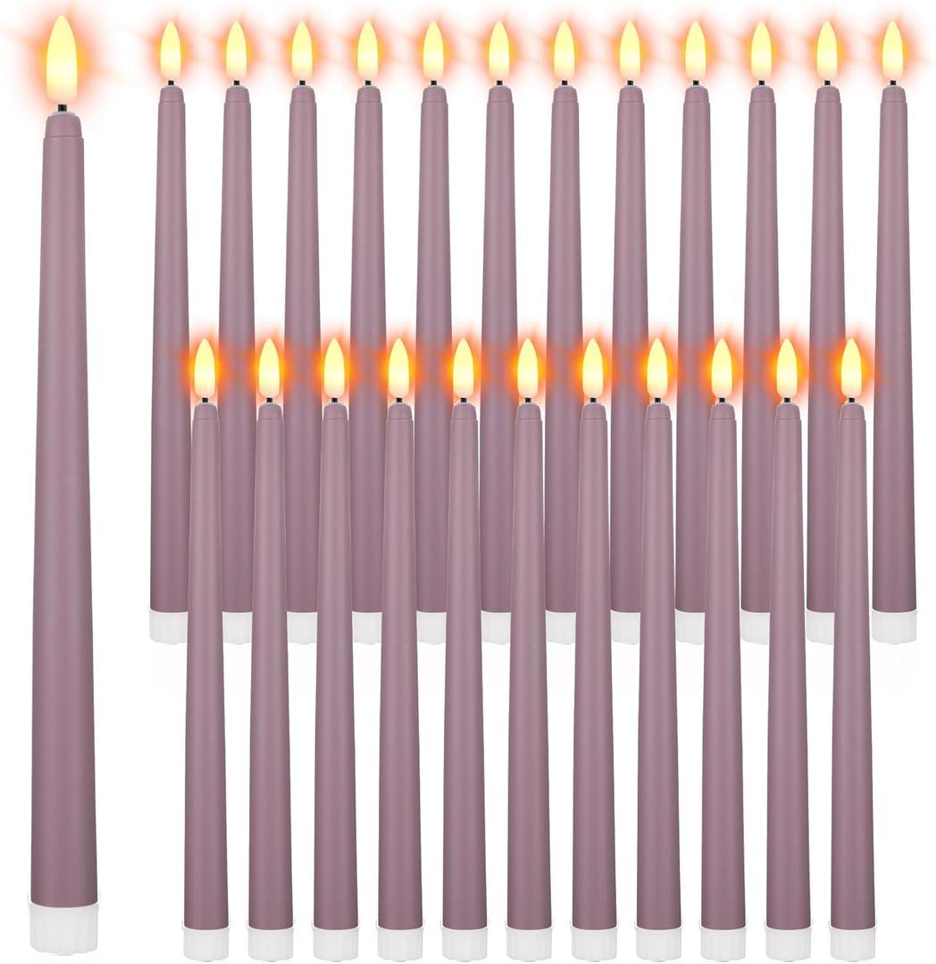 Macarrie 24 Packs Flameless Taper Candles Battery Operated Fake 11 Inch Long Candlelight LED Flameless Candlesticks Flickering Tapered for Spring Summer Wedding(Light Purple)