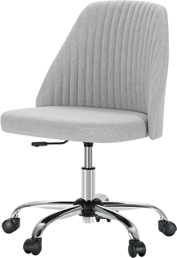 Yapamar Modern Fabric Armless Adjustable Swivel Office Desk Chairs with Wheels - Grey
