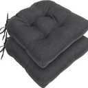 RACE LEAF Outdoor Seat Cushions Set of 2, 19" x 19" Square Patio Cushions, Plump Filling Tufted Water-Resistant Olefin Chair Seat Cushion with Ties for Non-Slip Support, Gray