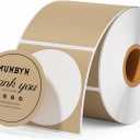 MUNBYN 2 Inch Brown Circle Thermal Sticker Labels, Self-Adhesive Round Direct Thermal Labels for Logo Design, QR Code, 750 Sheets/1 Roll