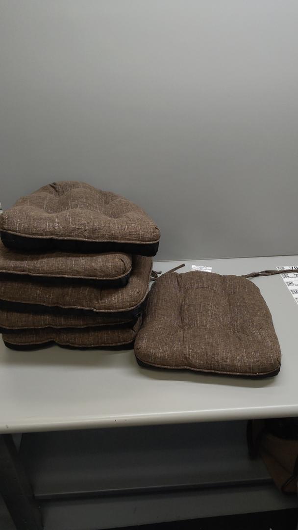 Chair Cushions for Dining Chairs Set of 6, Kitchen Chair Cushions, Chair Pads with Ties and Non Slip Backing, Tufted Memory Foam Seat Cushion 6 Pack, 15.5" x 15.5" x 4", Brown