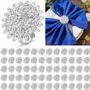 Geiserailie 12 Pcs Silver Napkin Rings Flower Crystal Bling Rhinestone Rings Floral Rhinestone Napkin Holders for Wedding Birthday Party Dinner Home Table Decoration