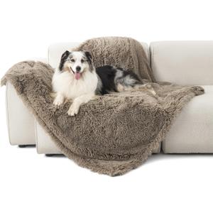 Bedsure Waterproof Dog Blankets for Large Dogs - Calming Cat Blanket for Couch Protector Washable, Long Faux Fur Pet Throw Blanket for Puppy, Reversible Furniture Protection, 50"x60", Brown (XL(50x60"), Light Brown)