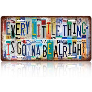 Vintage License Plate Inspirational Quotes Wall Decor Every Little Thing Is Gonna Be Alright Metal Tin Sign For Bar Home 12 x 6 Inches