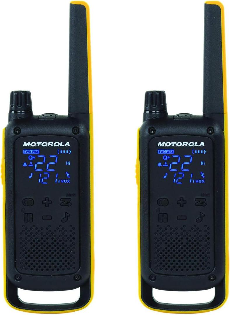 Motorola T470 Talkabout Two Way Radios, Long Range Emergency Rechargeable Waterproof Walkie Talkies 22 Channel, 35 Mile outdoor Black Yellow, 2 Pack