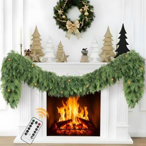 6 Ft Cedar Christmas Garland with Lights for Mantle - Realistic Real Touch Faux Artificial Pine Garlands for Outdoor Stairs Railing Fireplace Decoration Garland Door Decor NEW-2SHLXS-6FT