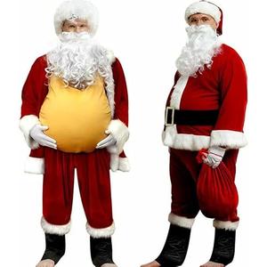 QMKKX Santa Costume Suit for Men Adults with Fake Belly Pouch, 11PCS Claus Set Deluxe Velvet Professional Cosplay Father Christmas Suits, Red Daddy Outfit Xmas Santa's Costumes Suite for Holiday Party, Medium