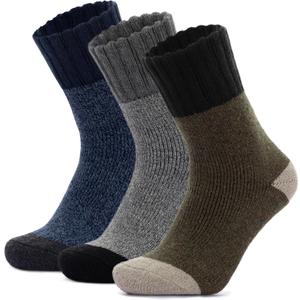 RockDove Mens Thick Knit Wool Blend Crew Socks (Green&grey&navy)