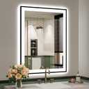 28x36 Inch LED Bathroom Mirror with Lights (Front Lit and Backlit) Black Framed Lighted Vanity Mirror for Bathroom Wall Dimmable Anti-Fog Memory Tempered Glass Horizontal/Vertical