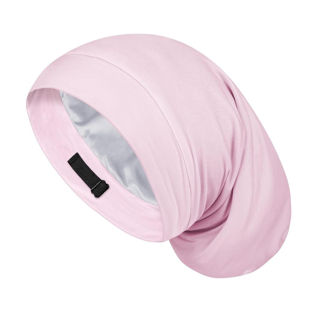 Fittia Satin Hair Bonnet for Sleeping, Silky No Frizzy for Curls Care, Adjustable Strap for Non-Slip, Dreadlocks Cap for Women&Men Pink (Large)