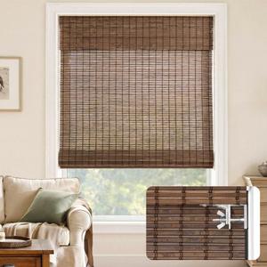 LazBlinds No Drill Bamboo Roman Shades, 48" W x 48" H, Malay Walnut